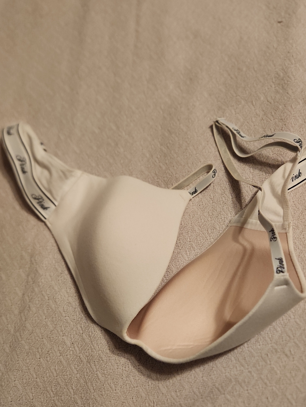 PINK Victoria's Secret Ivory Lightly Padded Logo Strap Bra